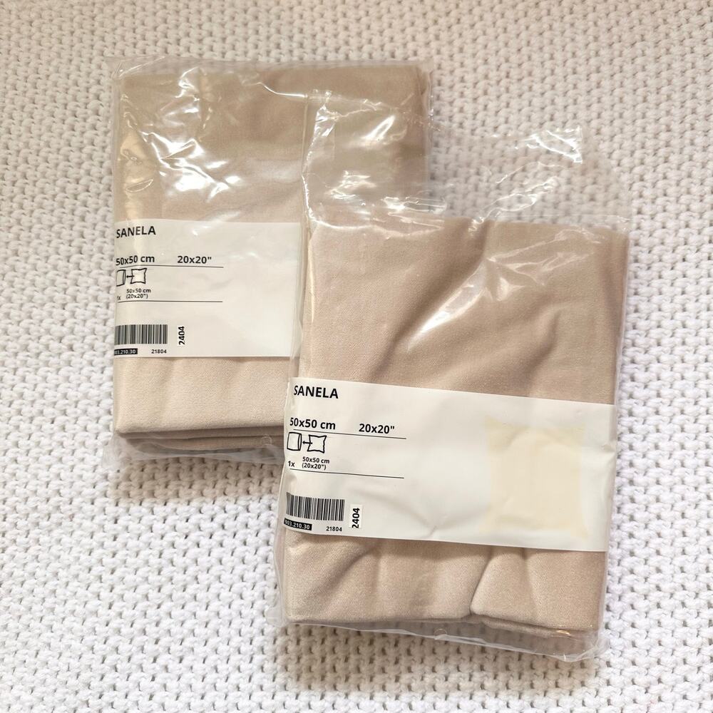 IKEA Sanela Beige Ivory Velvet Throw Pillow Covers New 20" x 20" Set of 2